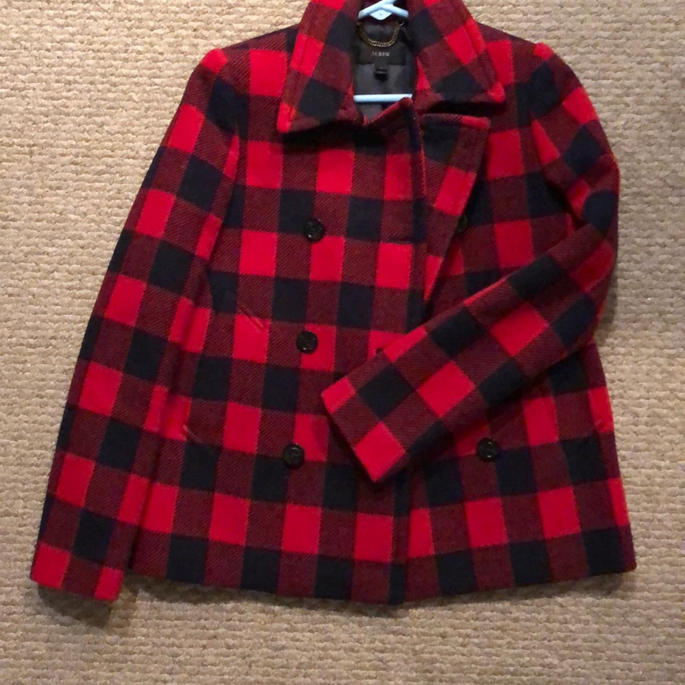 J Crew Buffalo Plaid Pea Coat